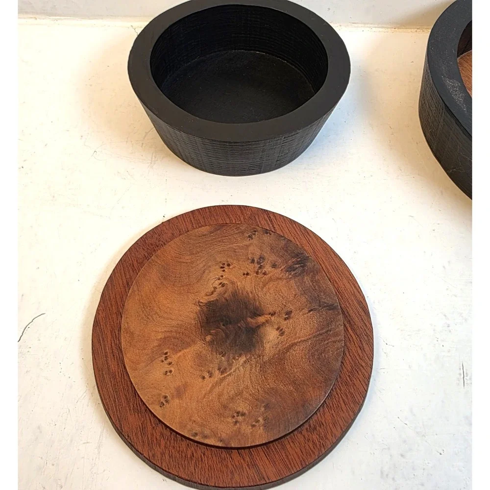 Vtg Tony McMullen Wood Turned Nested Lidded Bowl Set Birmingham Exhibit + Note